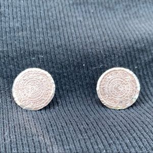 Sterling silver Aztec calendar earrings